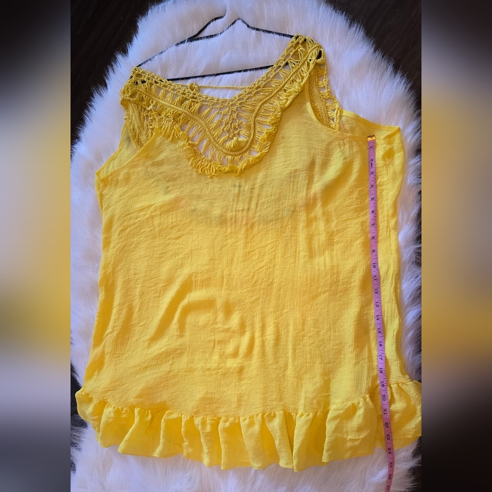 Yellow Ruffled Embellished Tank Top - Picture 9 of 9